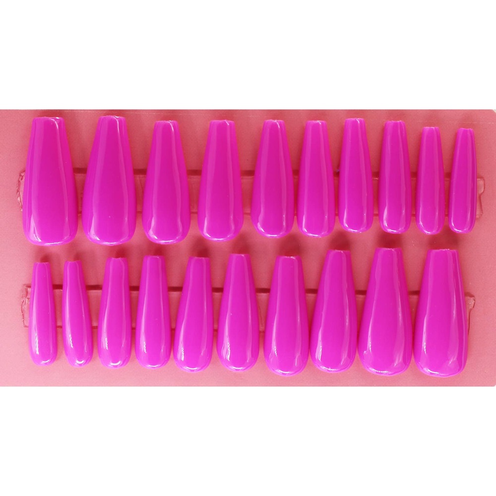 No Basic Chick Pink Glossy Long Coffin Press On Nails Long
